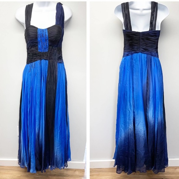 Alberto Makali Dresses & Skirts - Alberto Makali Ombré Beaded Gown Silk Blue Size 2